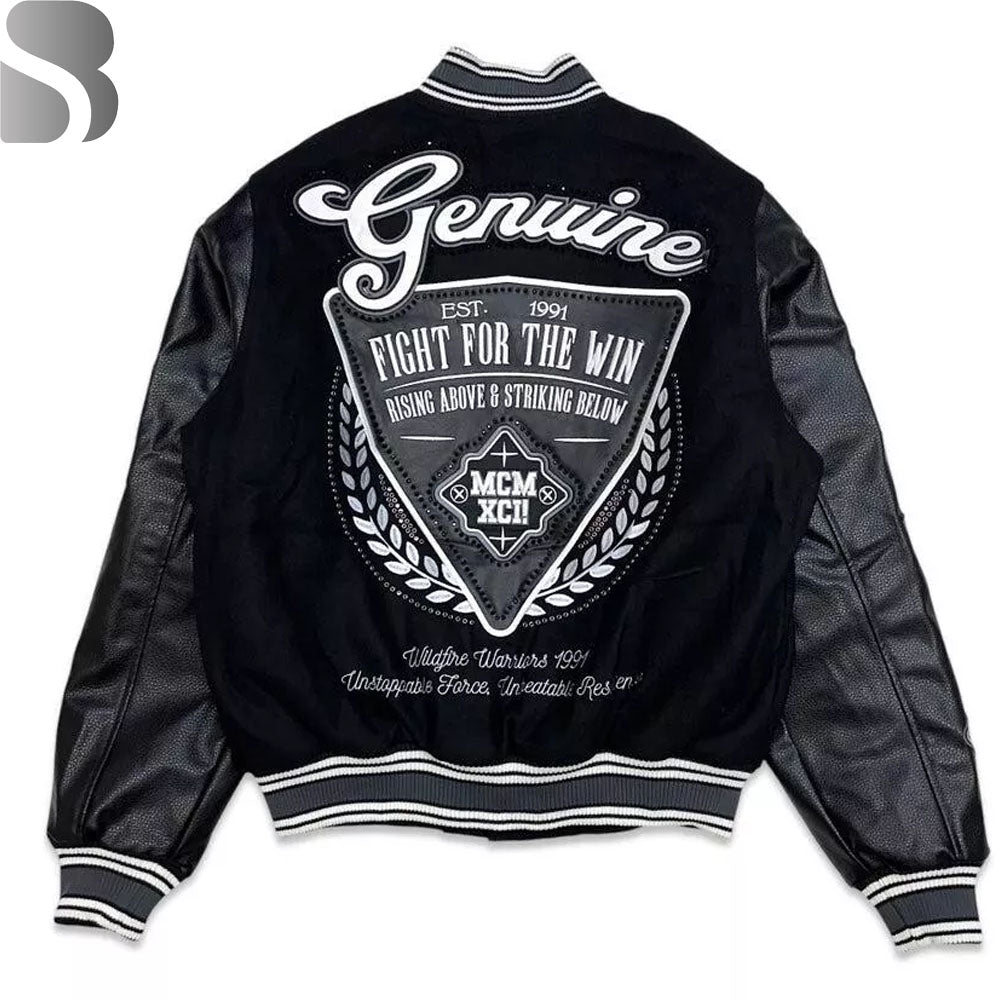 Studded Patched Varsity Jacket - Black MCM Bomber baseball Jacket