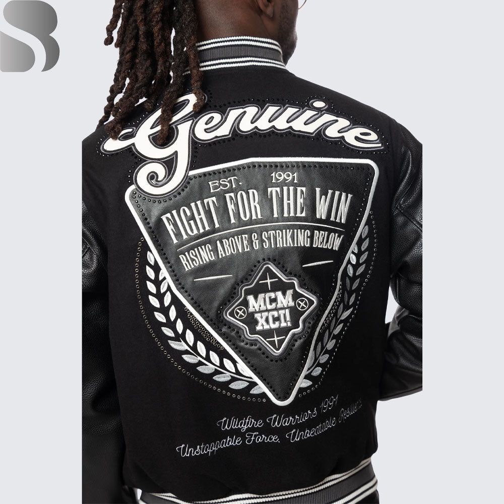 Studded Patched Varsity Jacket - Black MCM Bomber baseball Jacket